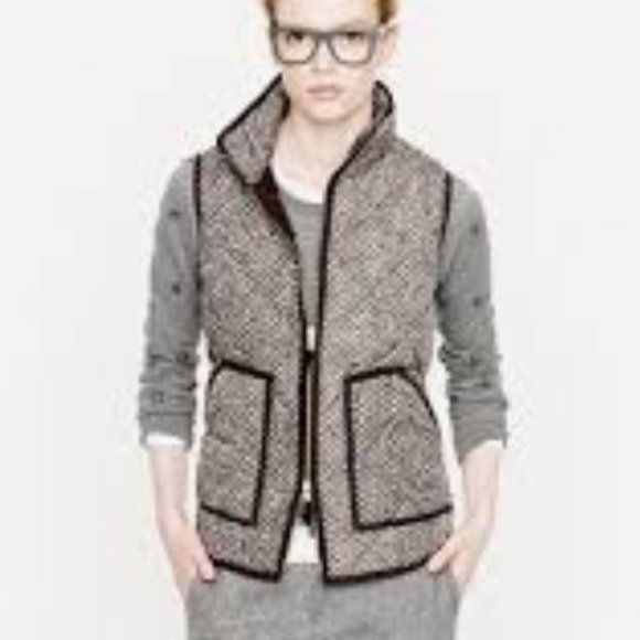 J. Crew Black White Herringbone Quilted Puffer Vest Small NEW - Picture 11 of 11